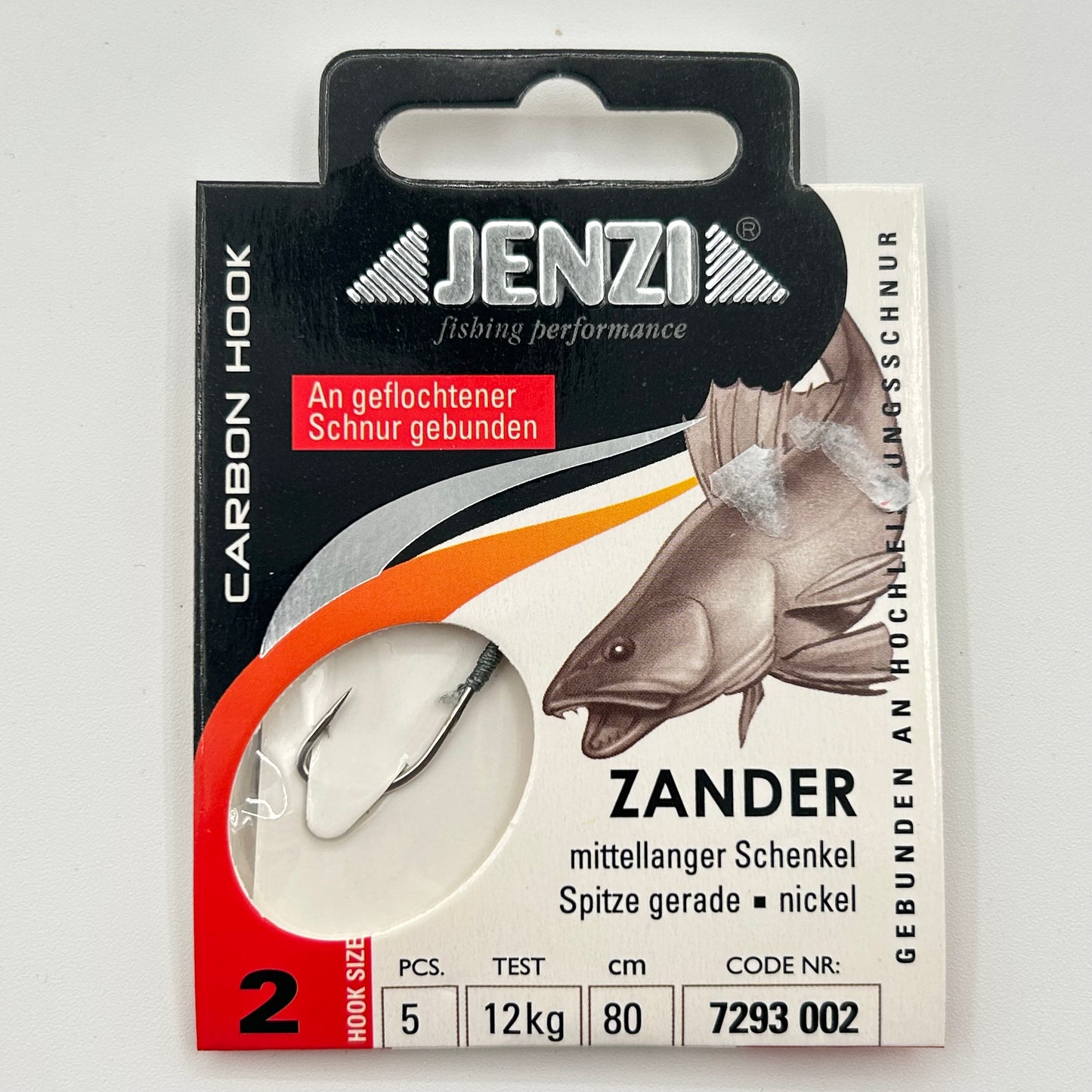 Jenzi Geflochtenes Vorfach mit Nickel Haken Zander 5 Stk.
