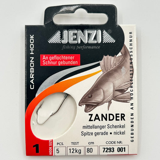 Jenzi Geflochtenes Vorfach mit Nickel Haken Zander 5 Stk.