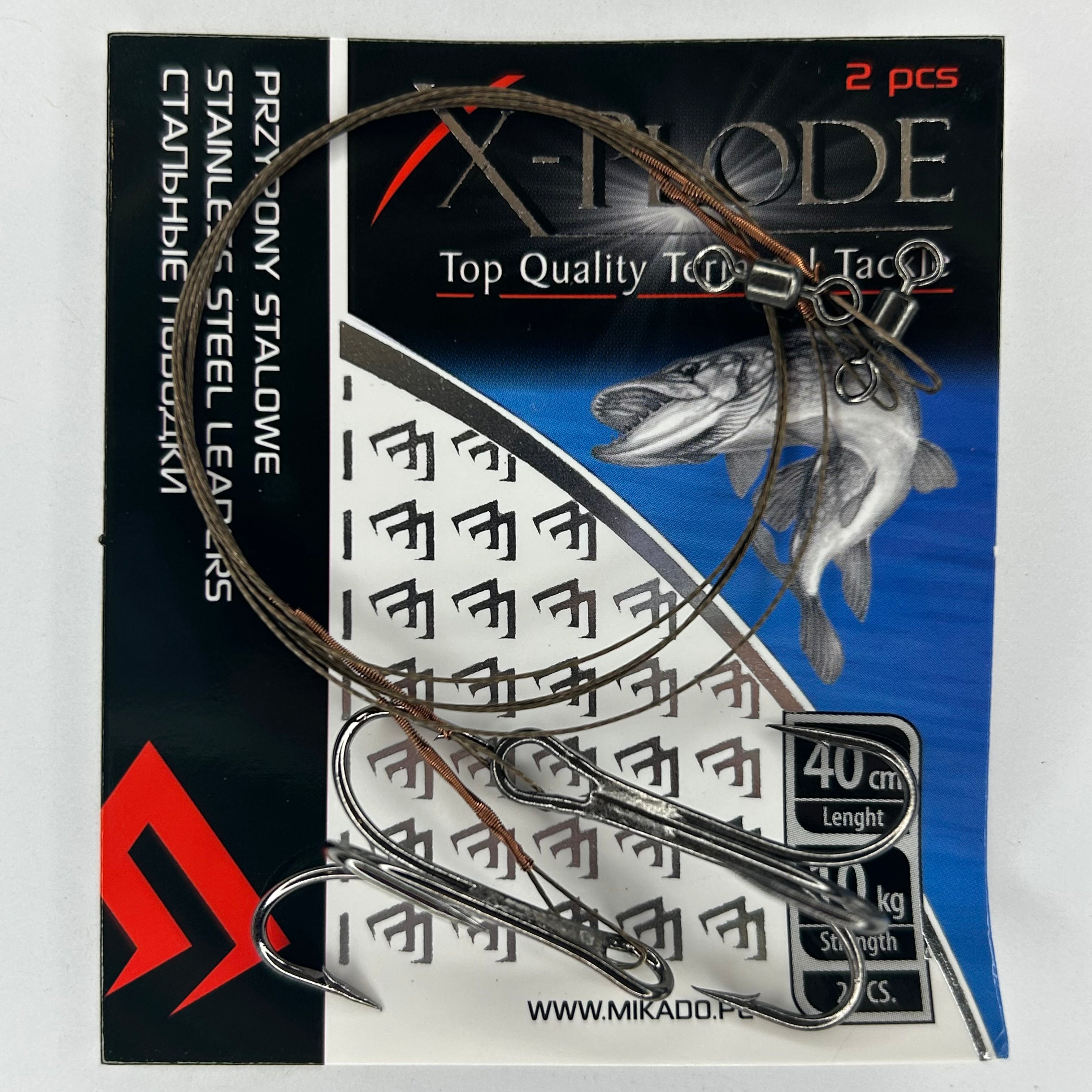 Mikado X-Plode Edelstahlvorfach mit Wirbel Drillingshaken 2 Stk.