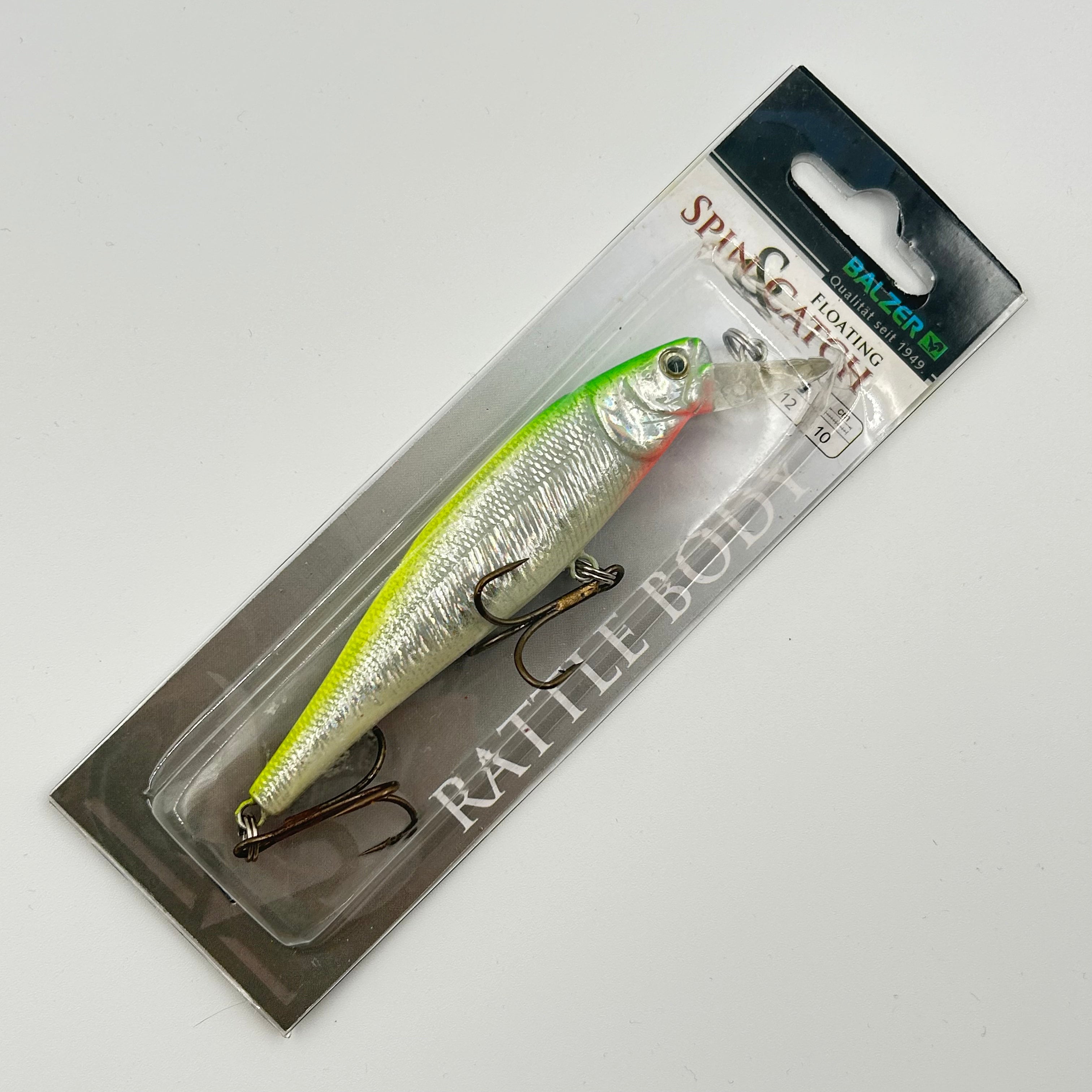 Balzer Spin & Catch Rattle Body Wobbler / Kunstköder mit Drillingshaken gelb silber 12g