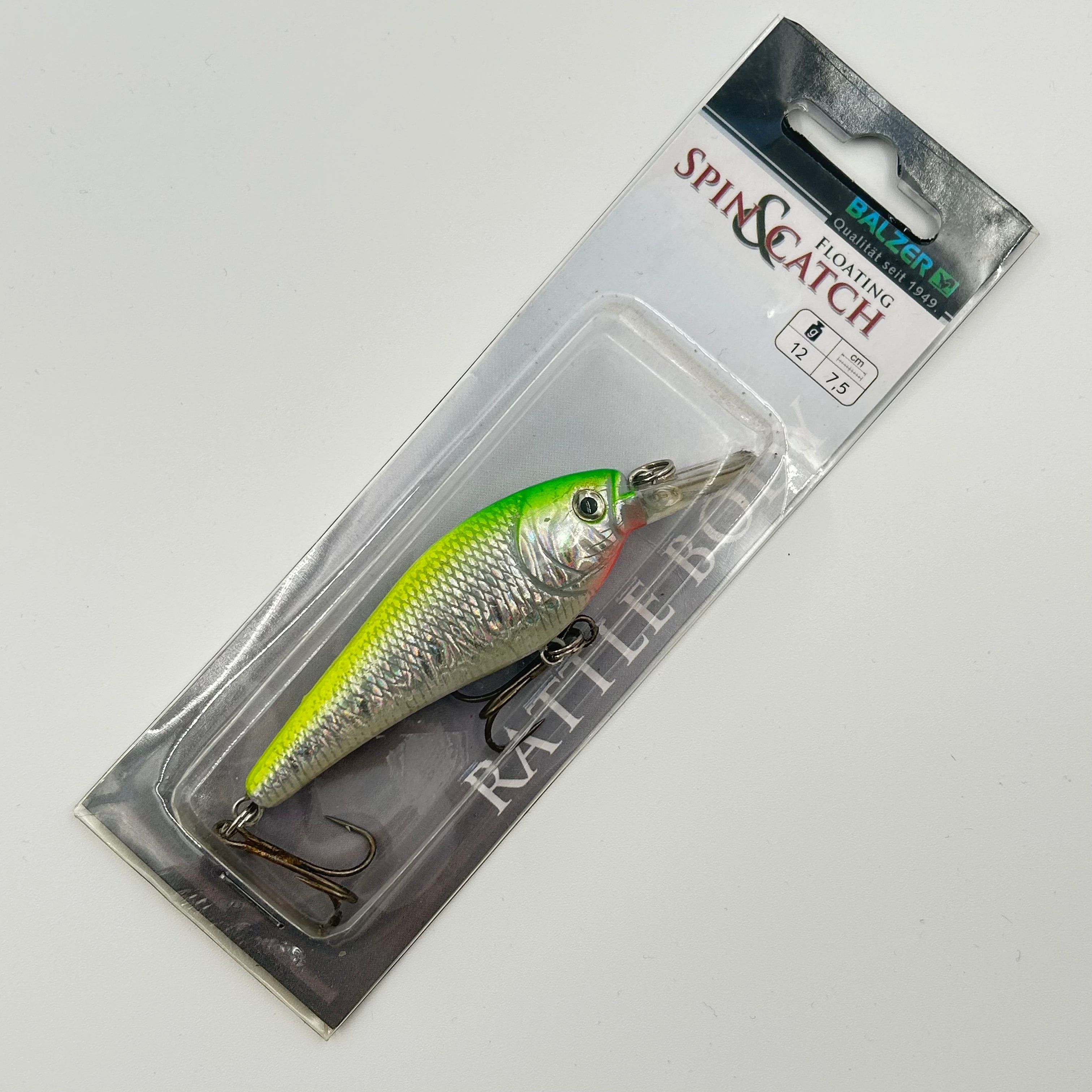Balzer Spin & Catch Rattle Body Wobbler / Kunstköder mit Drillingshaken gelb silber 12g