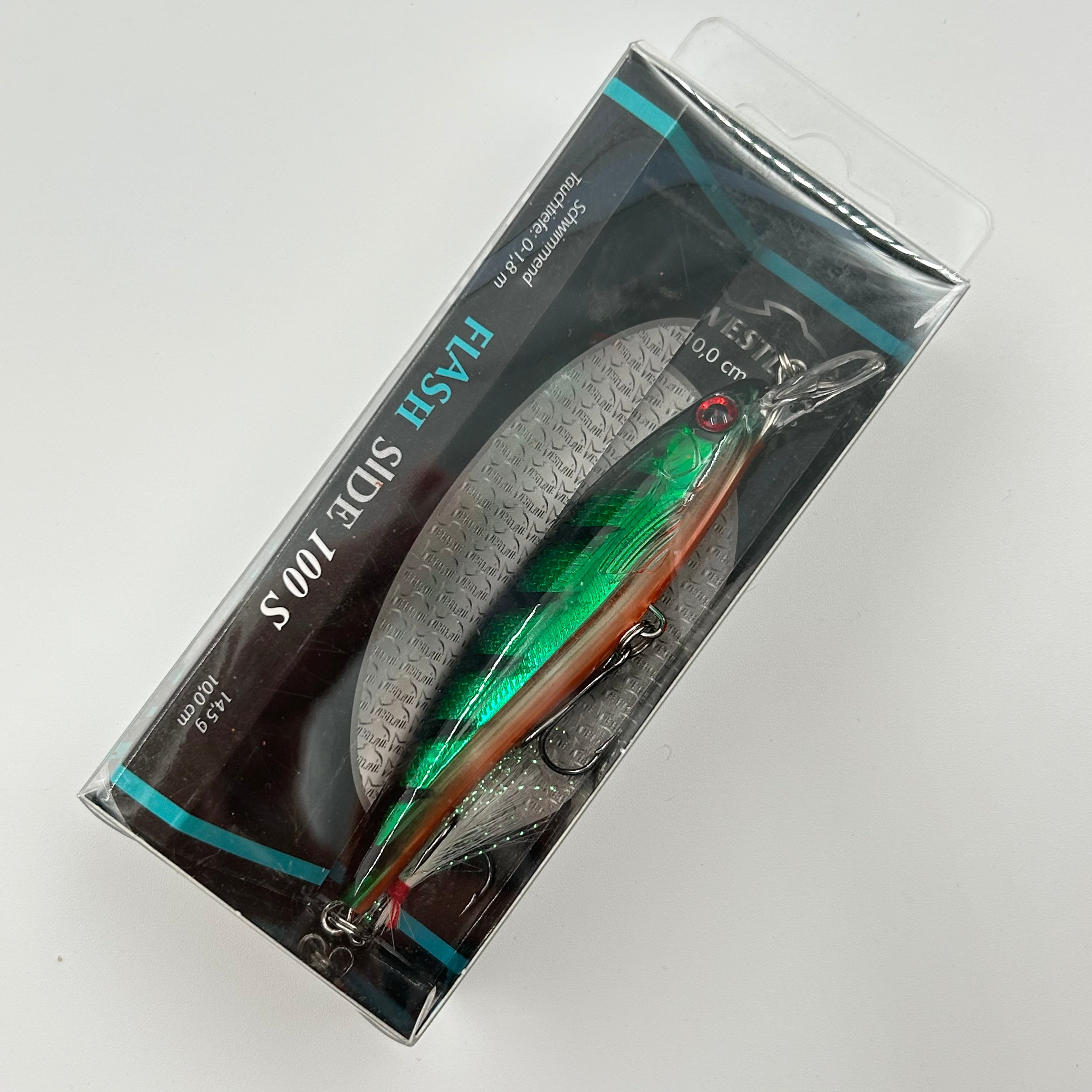 Westline Flash Side 100 S Wobbler / Kunstköder mit Drillingshaken schwarz grün streifen 14,5g