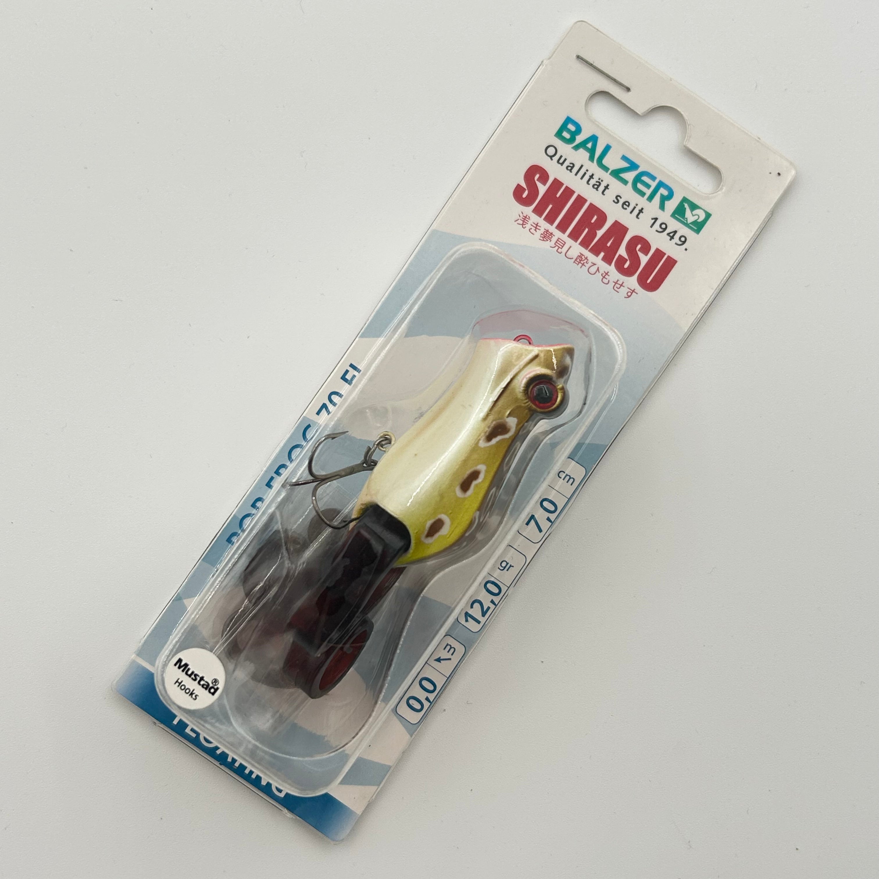 Balzer Shirasu Pop Frog 70 SF Wobbler / Kunstköder mit Drillingshaken gelb 12g