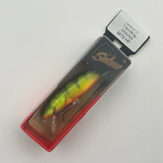 Salmo Minnow 7S Wobbler / Kunstköder mit Drillingshaken grün/gelb/orange 8g