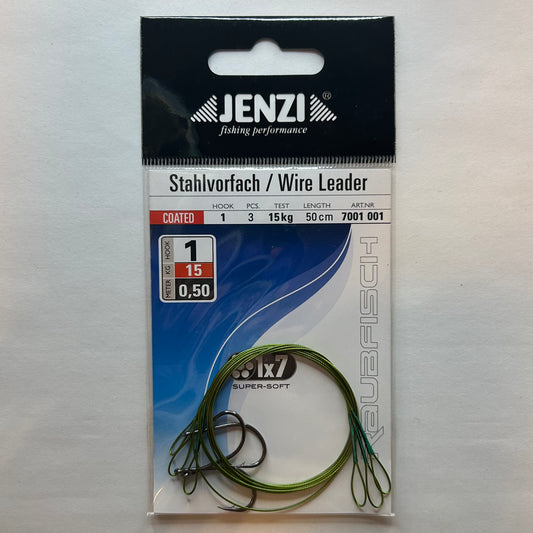 Jenzi Raubfisch Stahlvorfach 1x7 Haken 3 Stk.