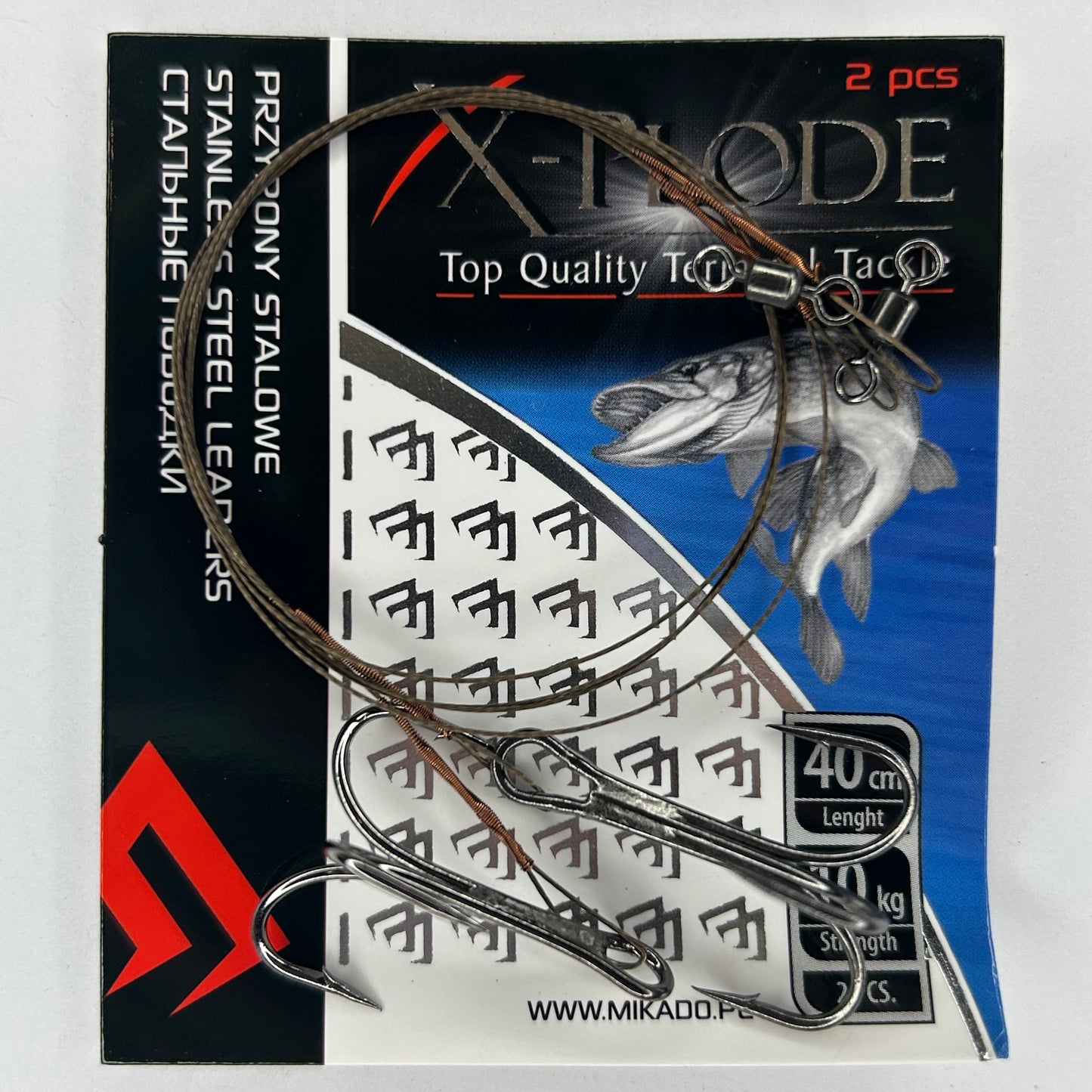 Mikado X-Plode Edelstahlvorfach mit Wirbel Drillingshaken 2 Stk.