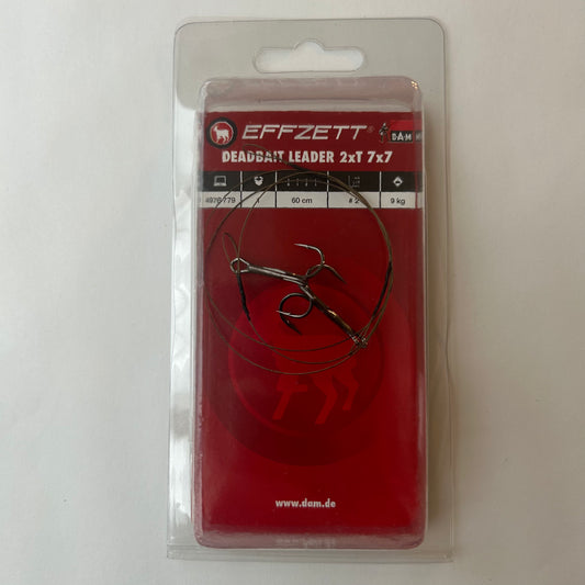 DAM Effzett Deadbait Leader 2x1 Stahlvorfach 7x7 Drillingshaken