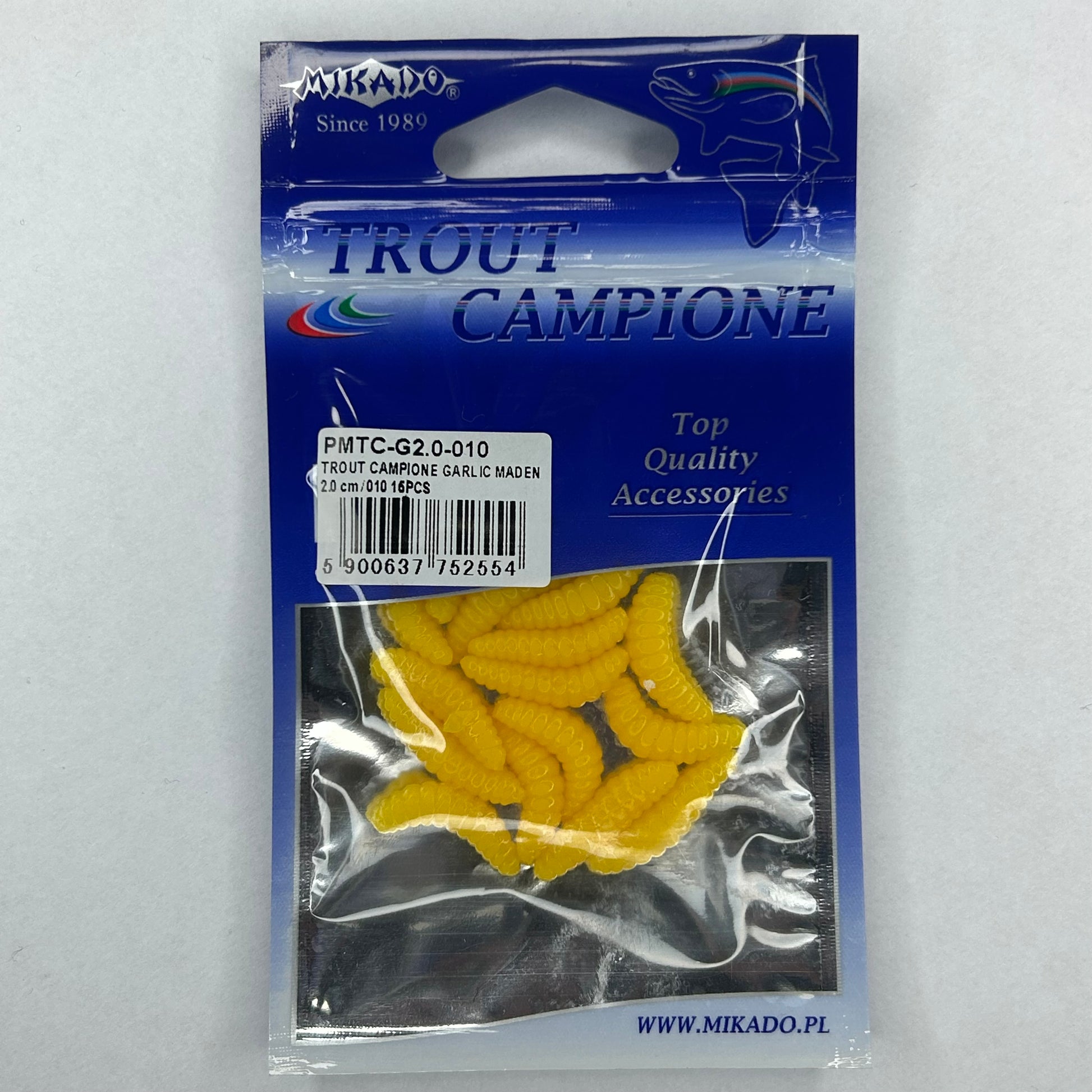 Mikado Wurm Köder gelb Knoblauch 20mm 16 Stk.