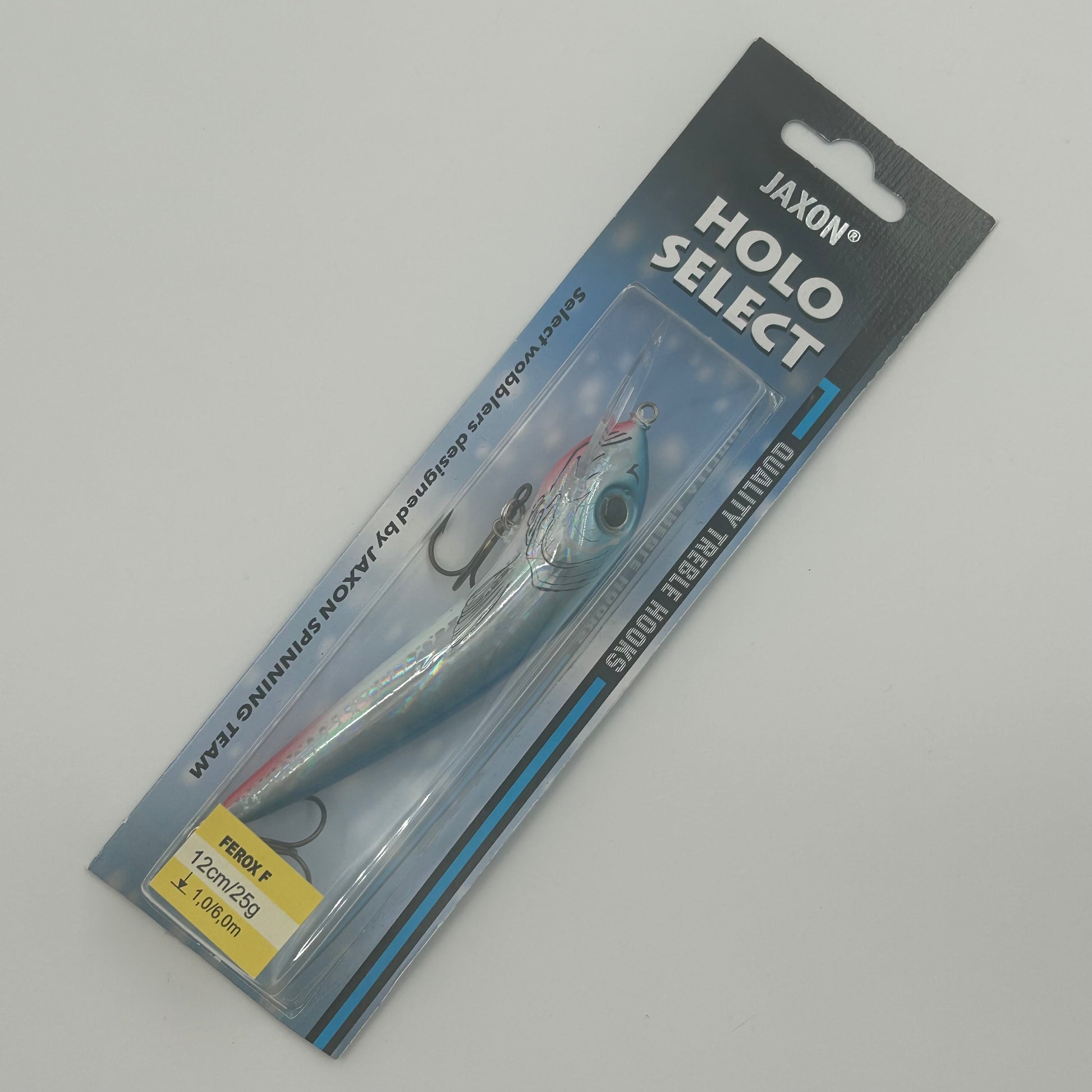 Jaxon Holo Select Ferox F Wobbler / Kunstköder mit Drillingshaken blau weiß 25g