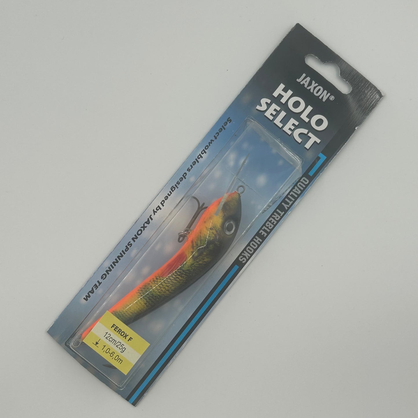 Jaxon Holo Select Ferox F Wobbler / Kunstköder mit Drillingshaken schwarz orange 25g