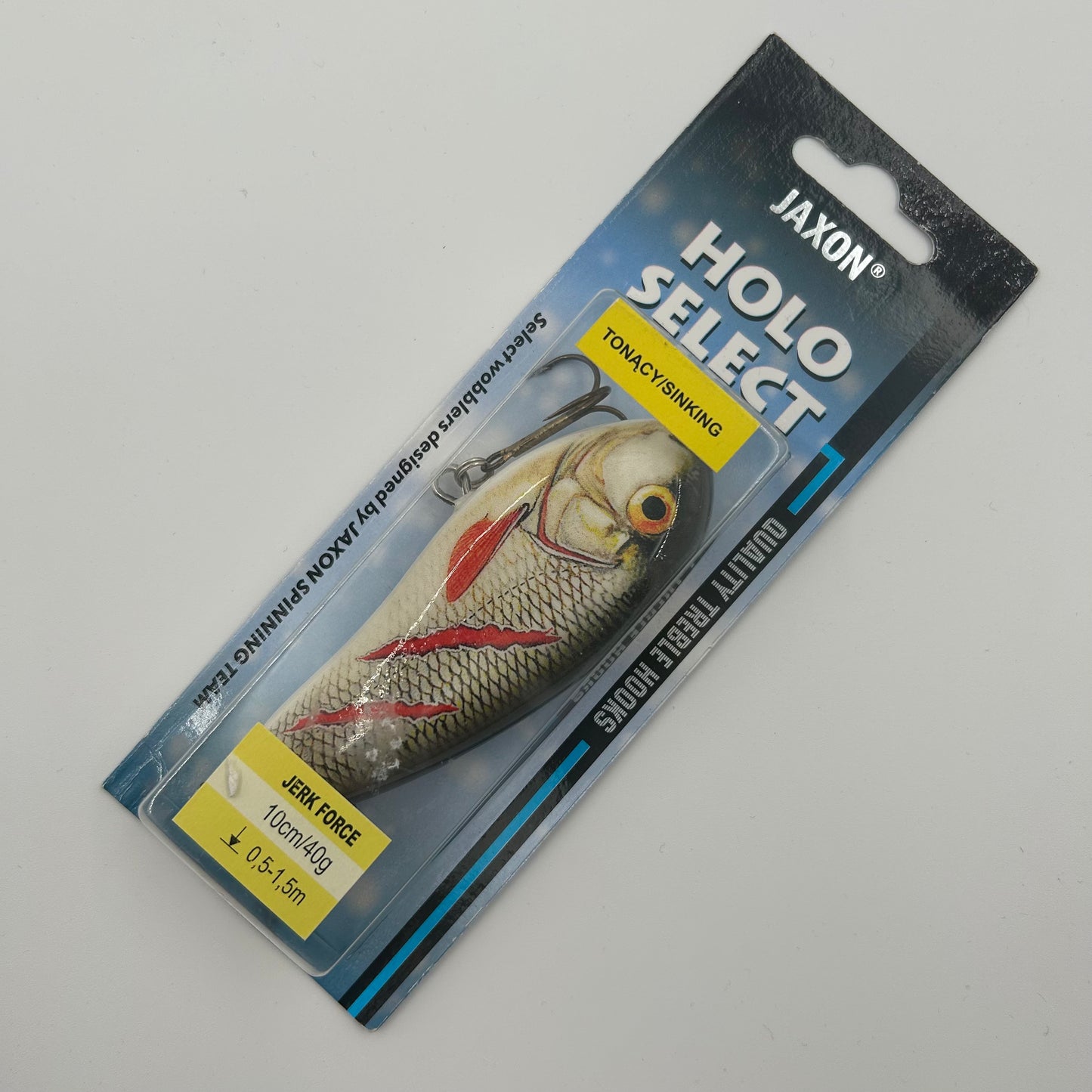Jaxon Holo Select Jerk Force Wobbler / Kunstköder mit Drillingshaken schwarz creme 40g