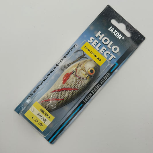 Jaxon Holo Select Jerk Force Wobbler / Kunstköder mit Drillingshaken schwarz creme 40g